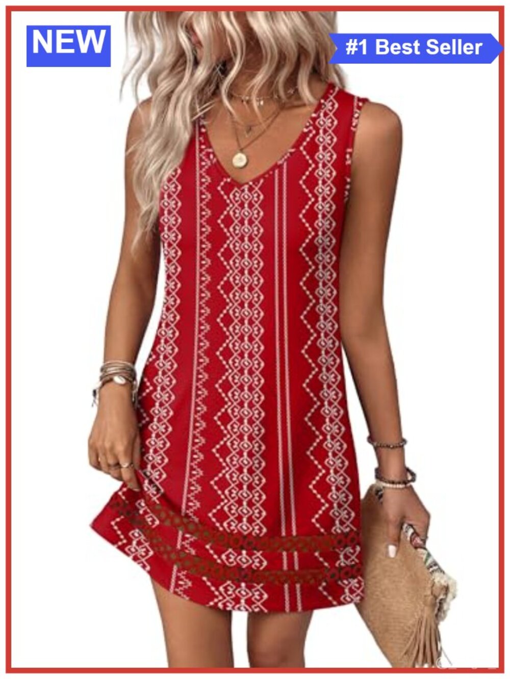 Women Boho Lace Sleeveless V-Neck Dress Casual Summer Elegant